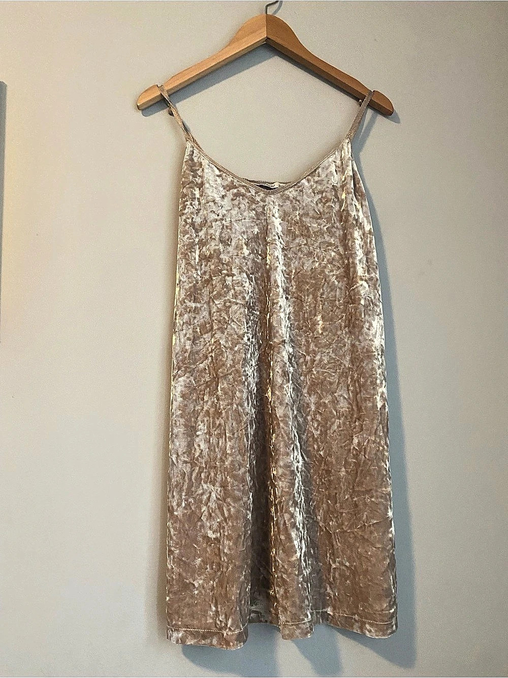 Velvet Slip Dress - Beige Y2K Witchy Earthy Crushed Velvet Homecoming Dress